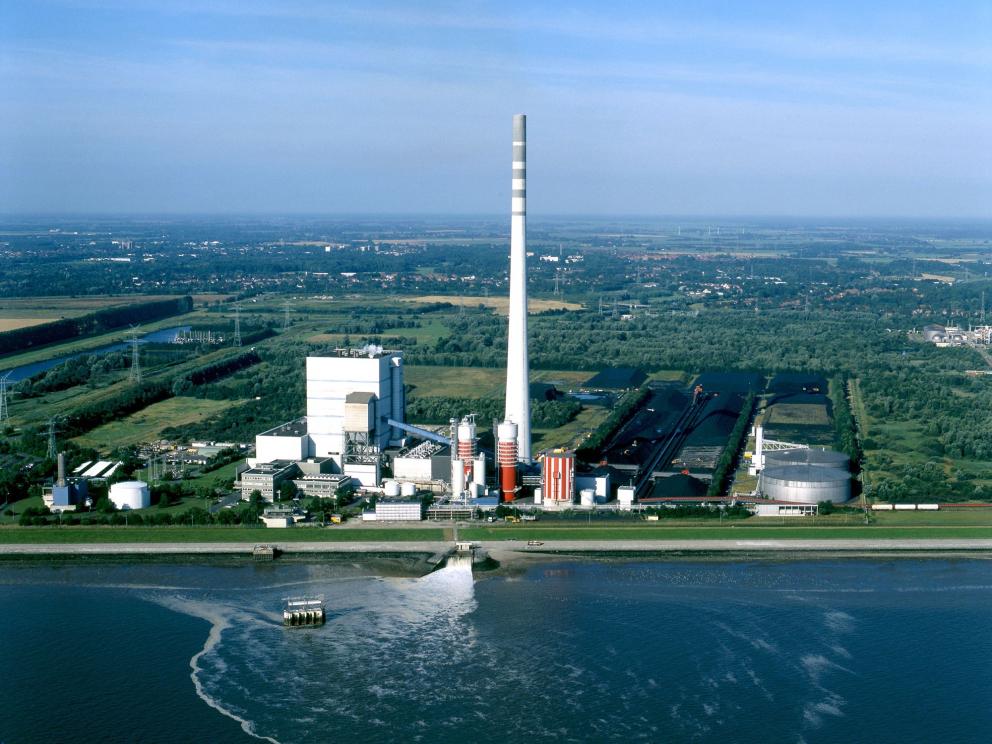 Aerial view of the Wilhelmshaven power plant in Germany, on the North Sea Coast
