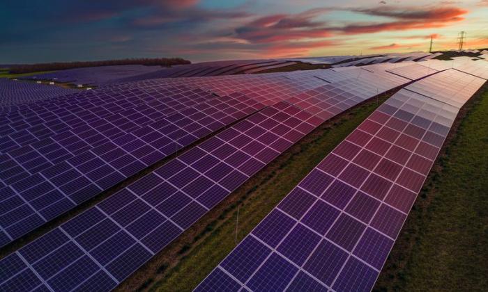 Solar farm in the dark