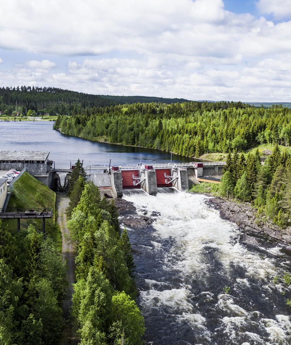 Aerial view of a hydro plant in Sweden