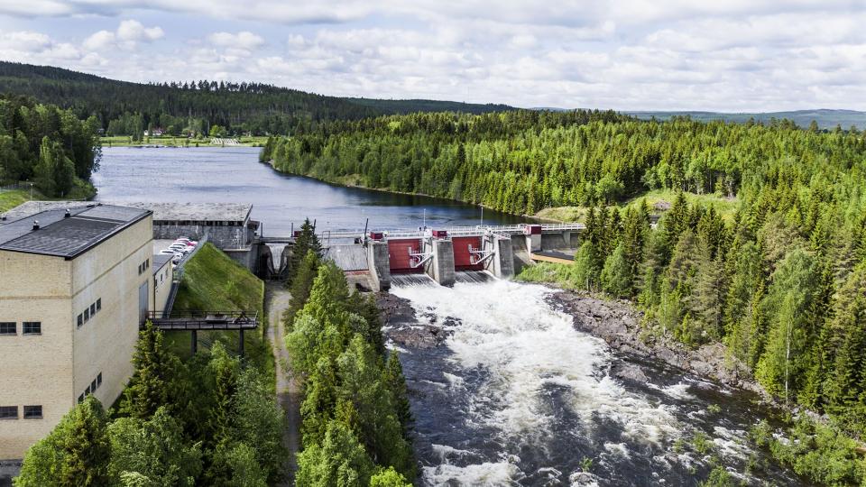 Aerial view of a hydro plant in Sweden
