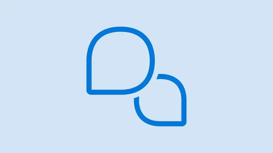 Blue icon of two overlapping speech bubbles, symbolizing dialogue and communication