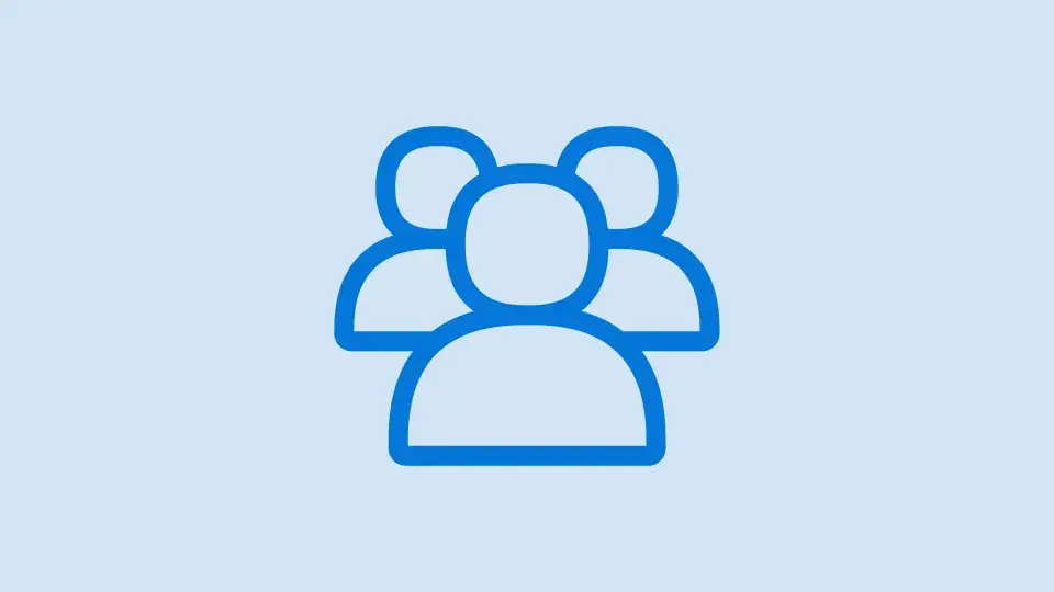Blue icon of three people figures, representing diversity and teamwork.