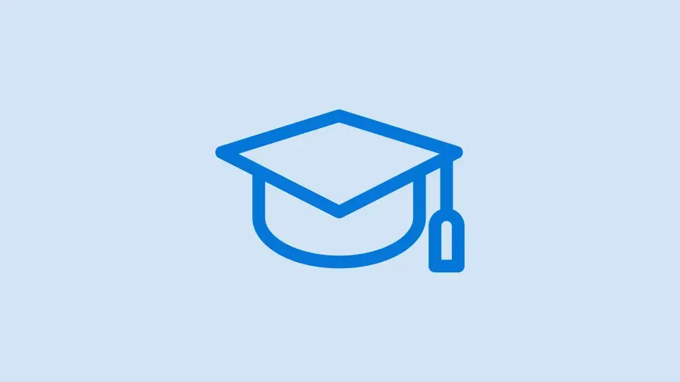 Blue icon of a graduation cap, representing training and knowledge development