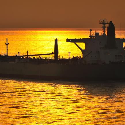 Ship in sunset