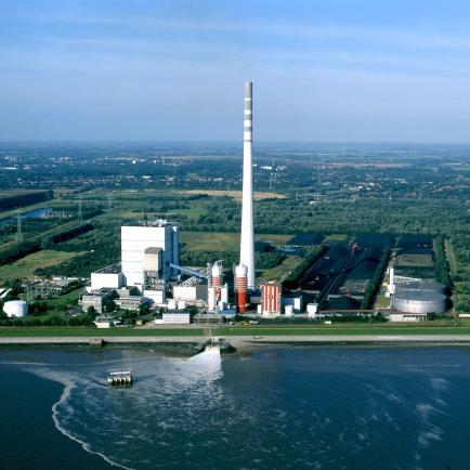 Aerial view of the Wilhelmshaven power plant in Germany, on the North Sea Coast