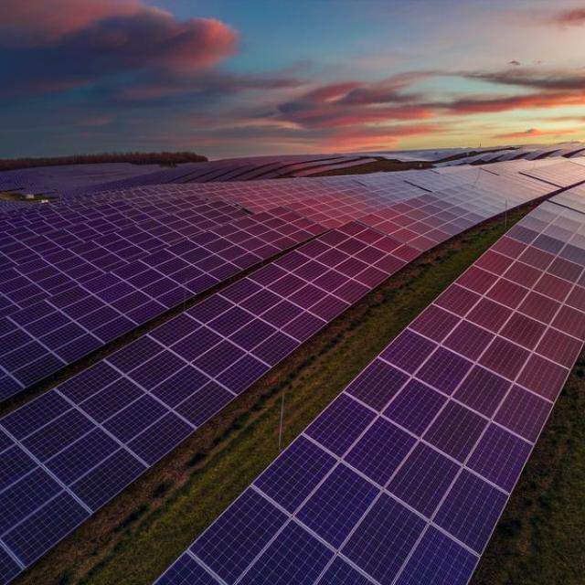 Solar farm in the dark